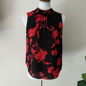 Who What Wear Floral Sleeveless Black and Red Women's Top